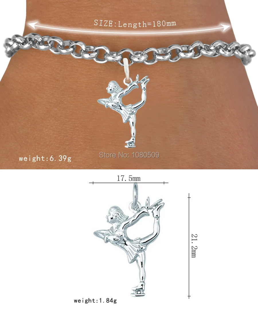 Gift 30pcs/lot Zinc Alloy Silver Plated Elegant Skating Girl Sporty Bracelet | Украшения и аксессуары