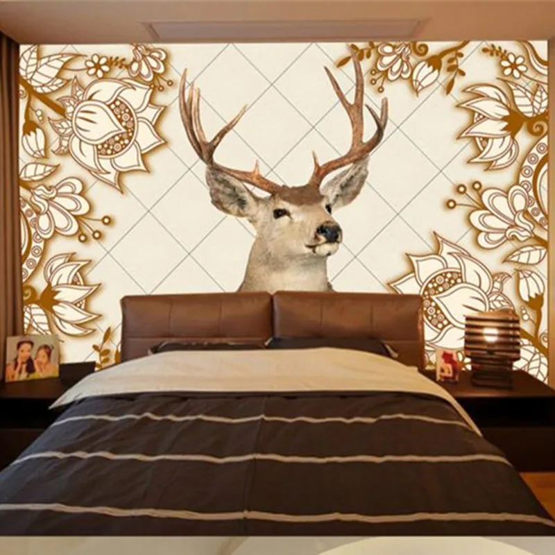 Chinese Style Murals High Quality Elk Wallpapers for Living Room Walls Decorative Painting with Marble Pattern Forest Home Decor |