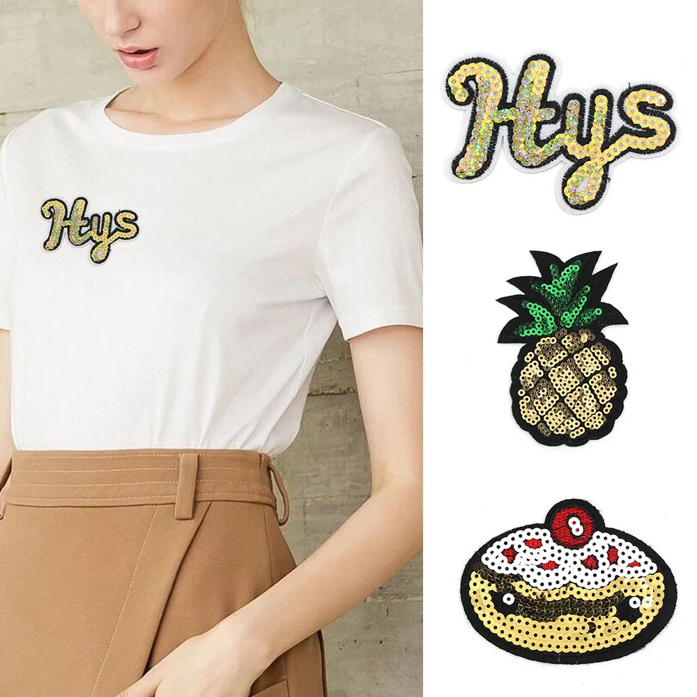 Блестящий мультфильм нашивки для одежды сделай сам вышитые блестками патчи