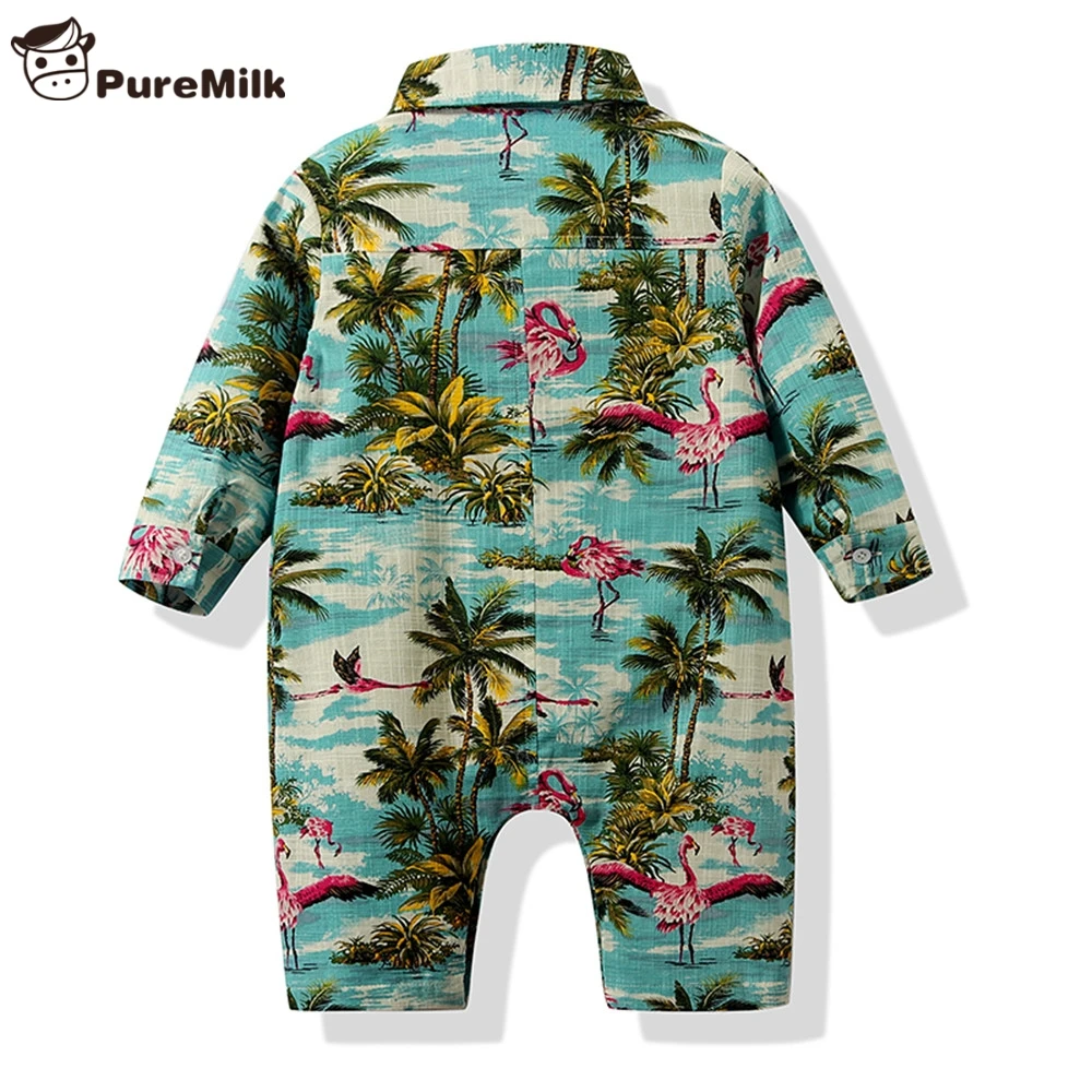 PureMilk цветочные печатные комбинезоны детская одежда с длинными рукавами хлопковая одежда для маленьких мальчиков