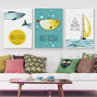 Элегантная картина с изображением поэзии рыбы и лодки, мультяшное украшение, художественная живопись на холсте, художественный постер, картины, домашний декор для спальни, Настенный декор