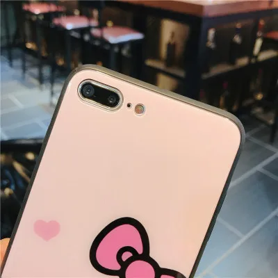 Для iphone 8/7 plus стеклянный чехол розовый рисунок Hello Kitty закаленное стекло + крышка