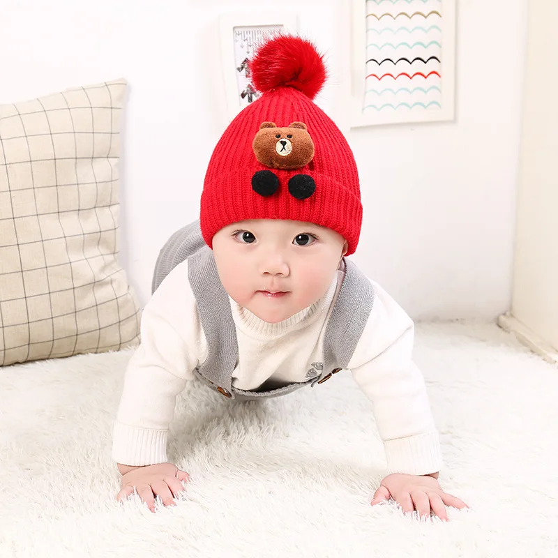 

Kids Baby Boys Hats Infant Girls Bear Warm Winter Hat Earmuffs Fashion Children Plus Velvet Wool Hats 6-24 Months