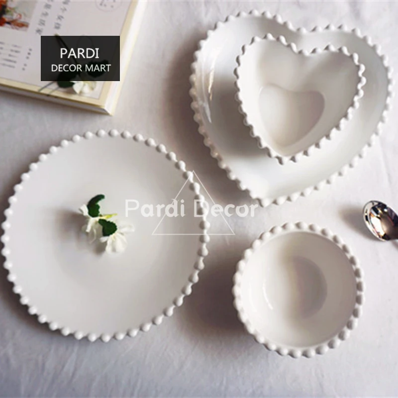 Hot sale simple style white color pearl shape plate bowl heart shape dessert plate soup bowls tableware 1pc/lot
