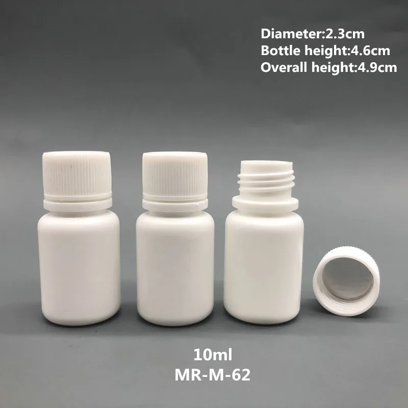 

Free Shipping 100+2pcs 10ml 10g 10cc HDPE White Small Empty Plastic Pill Bottles Plastic Medicine Containers with Caps & Sealer