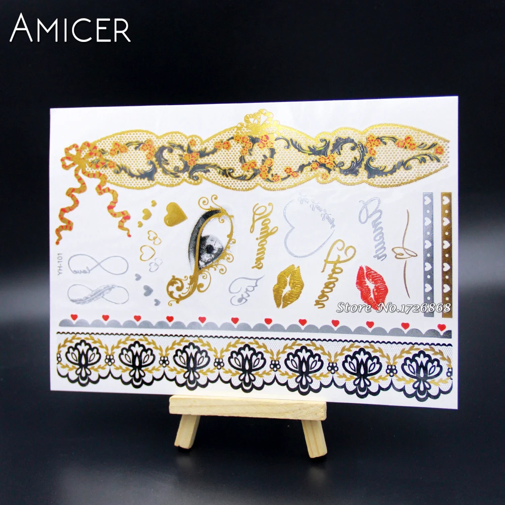 Временные татуировки для боди-арта золотые блестящие металлические