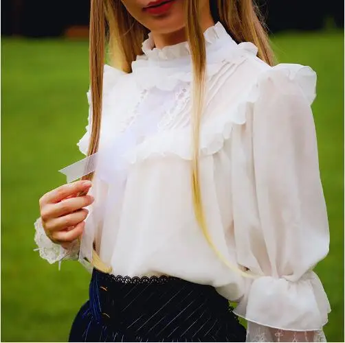 Женская блузка белая с оборками|blouse blouse|blouses chiffon blouseblouse white |