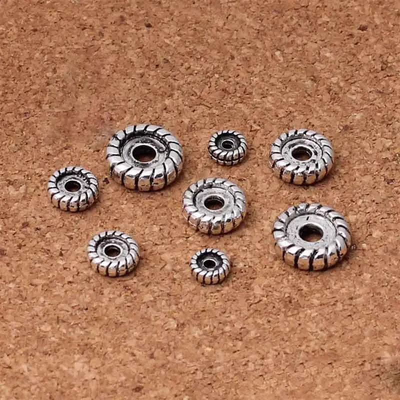 

50pcs/lot Vintage Tibetan Silver Wheel Beads Spacer 6 8 10 12mm Round Handmade Metal Flat Beads Findings DIY Jewelry Making