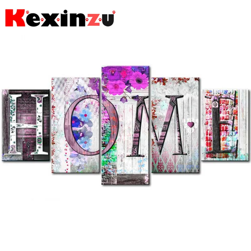 

5pcs Full Square/Round Drill 5D DIY Diamond Painting Cross Stitch"Flower Home" Multi-picture Combination Embroidery Decor Home 1