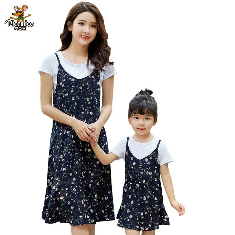 

Mother daughter dresses Matching Family Clothing 2021 Summer Style Women Girl T shirt and Dress Fashion Family Clothes Set