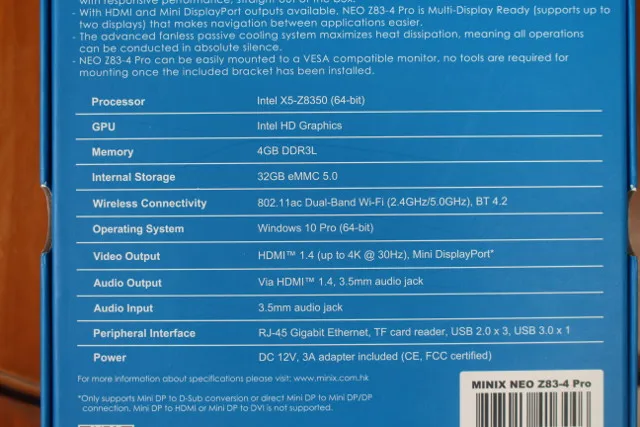 MINIX NEO Z83-4 Pro ТВ приставка официальная Windows 10 Pro мини ПК Intel Atom x5-Z8350 4 ГБ/32 ГБ ac wifi 1000 м LAN HDMI смарт ТВ приставка