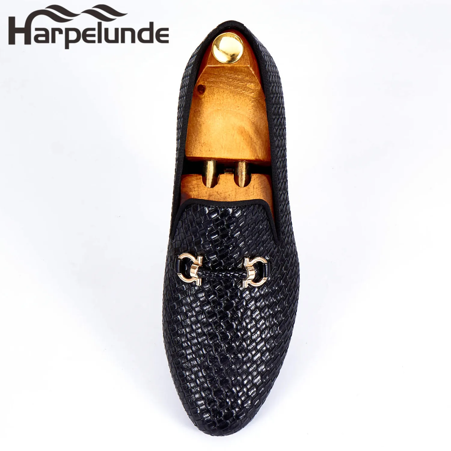Harpelunde/тканые кожаные мужские свадебные туфли; Лоферы ручной работы на плоской подошве с пряжкой; Размеры 6-14