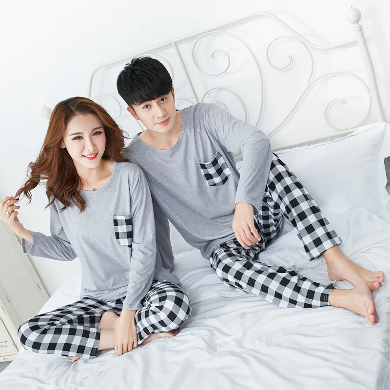 2019 осень и зима любителей пижамы весна плед простой мужской с длинными рукавами