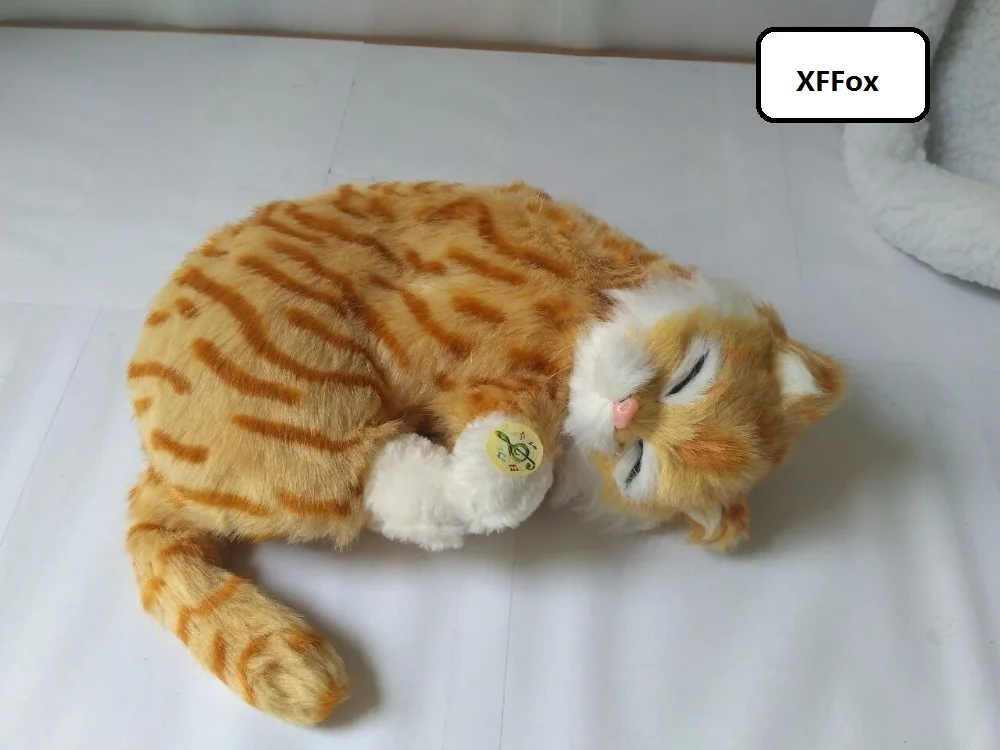 

cute real life yellow stripe breathing cat model plastic&furs sleeping cat doll gift about 25x18cm xf1357
