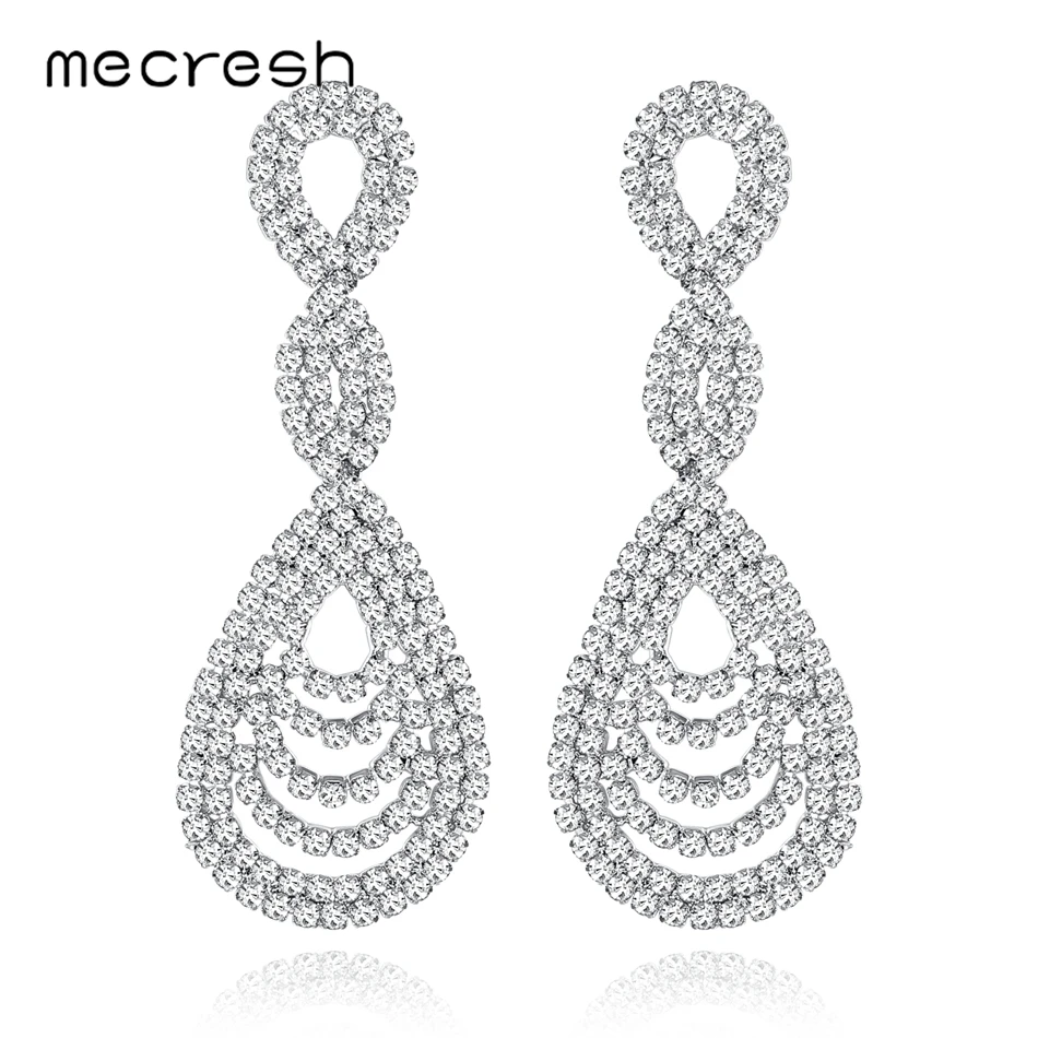 Женские серьги серебряного цвета Mecresh 888 Стразы свадебные украшения уникальный