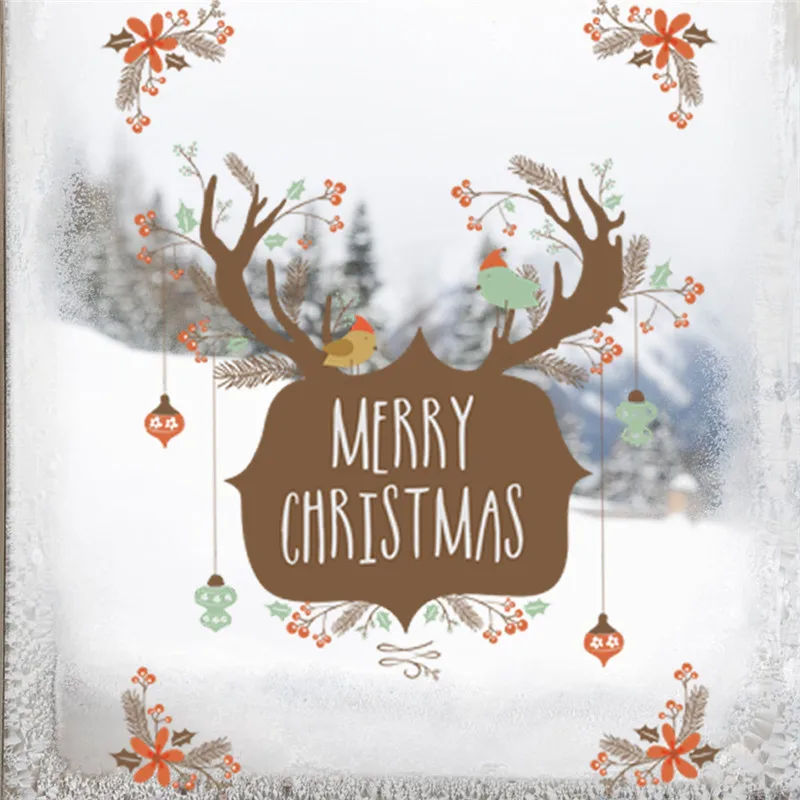 Рождественские олени птицы подарочные наклейки на стену для детской комнаты