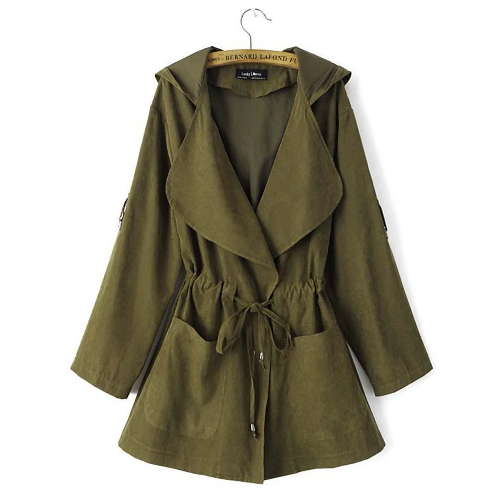 army green Новинка, Женский Тренч, весенний, элегантный, хаки, с завязками на талии, длинные пальто, женские повседневные ветровки, дамский плащ, Casacos YL324 - Цвет: army green