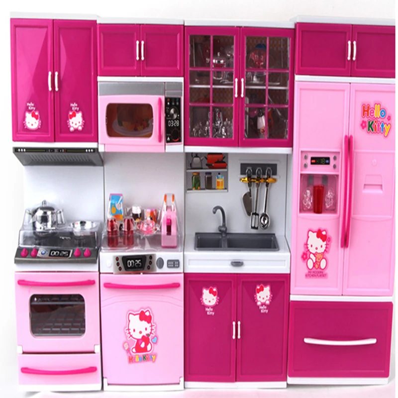 Hello kitty кухонные игрушки ролевые игры игрушечная Посуда Набор холодильник микроволновая печь моделирование дом Роскошная Девушка Рождественский подарок