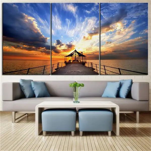 Без рамки 3 шт Пирс в сумерках напечатанная картина маслом на холсте настенная