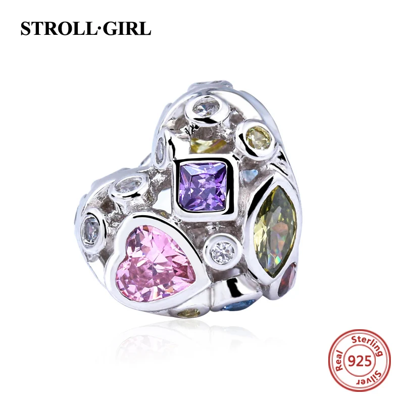 JF8879-Y Fit Authentic Charms Bracelets 925 Sterling Silver DIY Love Hearts Shape Beads with CZ fashion Jewelry Making for women Gifts - Цвет: JF8879-Y