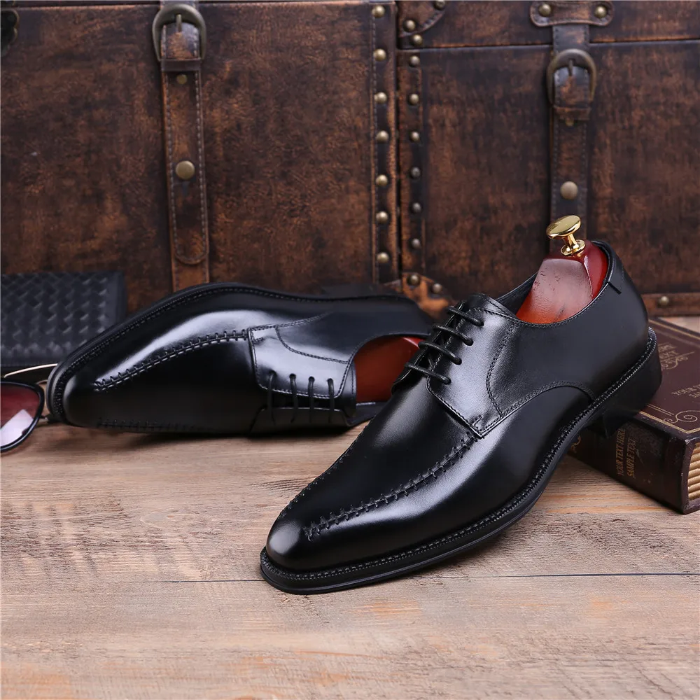 Коричневые коричневые/черные деловые туфли с острым носком мужские классические