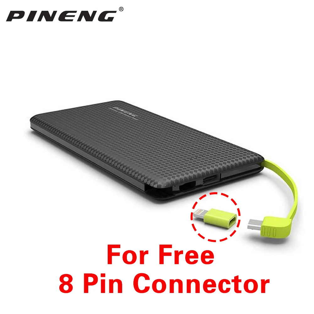Оригинальный Pineng PN951 внешний аккумулятор 10000 мАч USB Встроенный зарядный кабель