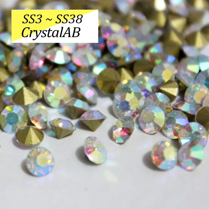 CrystalAB SS16-SS38 блестящие хрустальные стразы круглые с заостренным фольгированным дном сзади стекло камень для одежды сумки - Цвет: CrystalAB