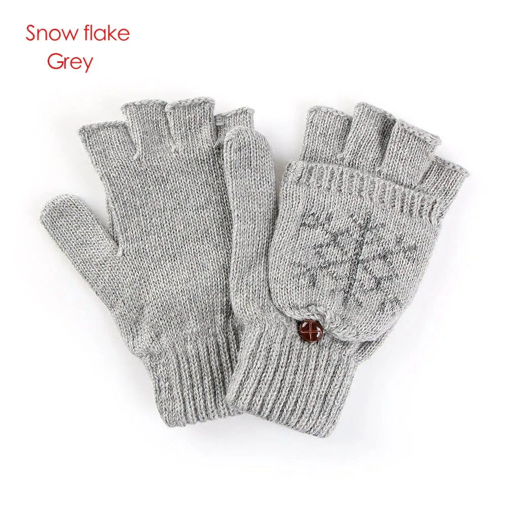 Snow flake grey Женские Модные Рождественские новые зимние теплые перчатки, варежки без пальцев, зимние перчатки из конопли с цветами, снежные перчатки с оленем - Цвет: Snow flake grey