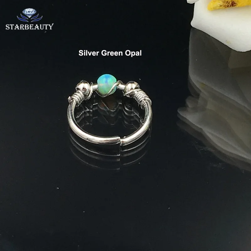 Silver Green 1 шт. огненный опал Daith для сосков, губ Tragus Пирсинг 16 г обручи Спираль пирсинг для хрящевой части уха Хирургические стальные перегородки кликеры кольцо носа - Окраска металла: Silver Green