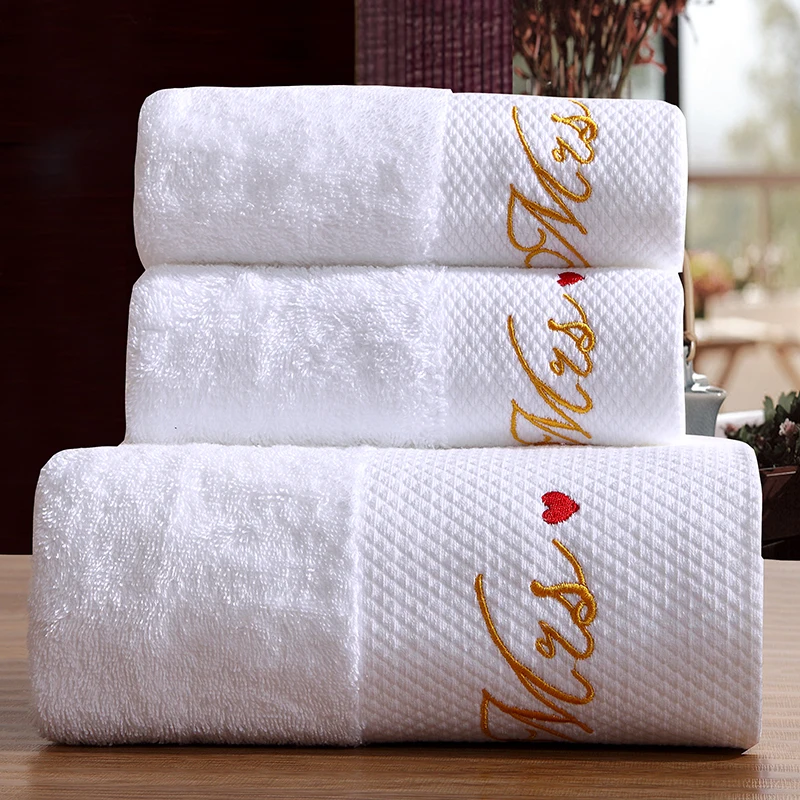 

3-Pieces Embroidered Crown White Hotel Towel Set Cotton Towel 600GSM Face Towels Bath Towel For Adults Washcloths