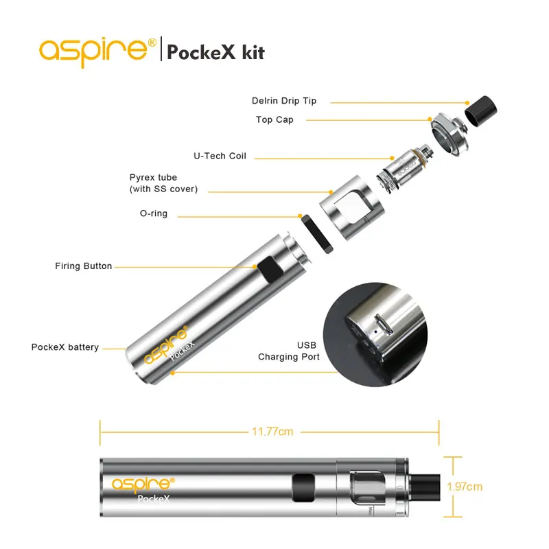 Aspire pockex Карманный AIO комплект со встроенной батареей 1500 мАч 2 мл емкость 0.6ohm