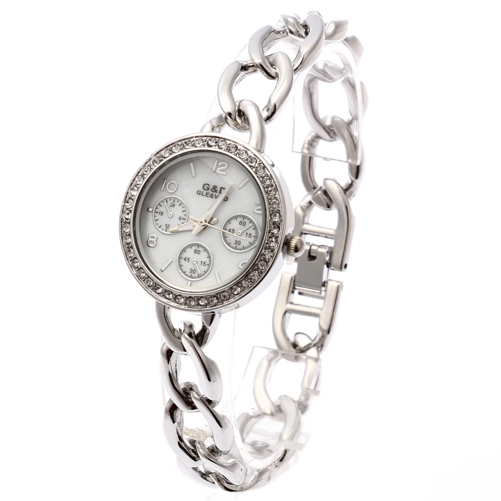 

2018 G&D Silver Women Watch Stainless Steel Band Rhinestone Luxury Bracelet Watch Women's Quartz Wristwatches relogio feminino