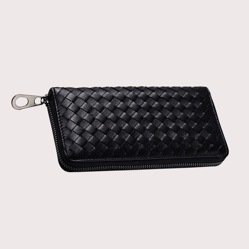 Женский кошелек из натуральной кожи длинный вязаный на молнии с узором женский