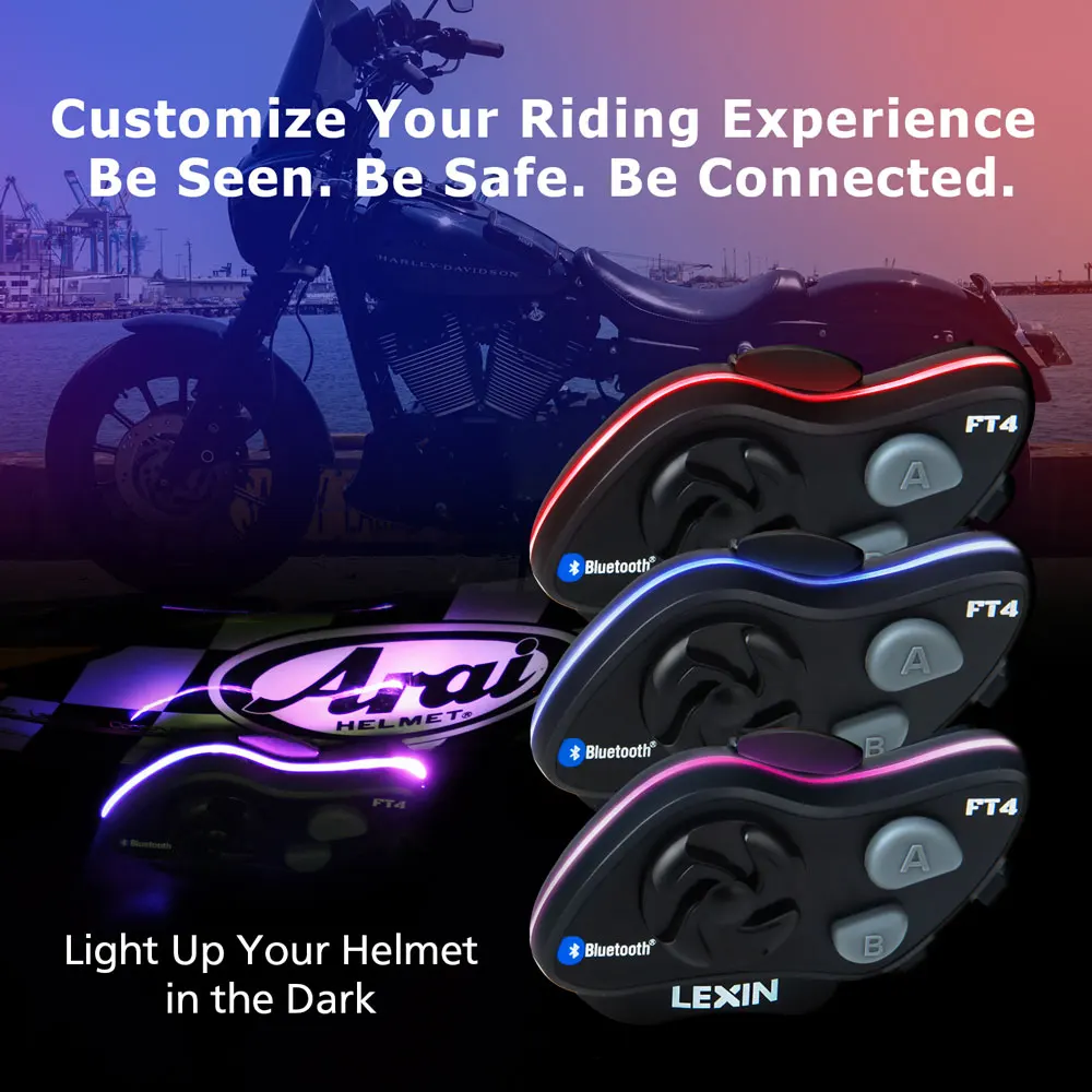 LEXIN LX-FT4 1-4 мотоциклиста Bluetooth шлем гарнитуры Интерком системы с улучшенным шумоподавлением до 1,2 км