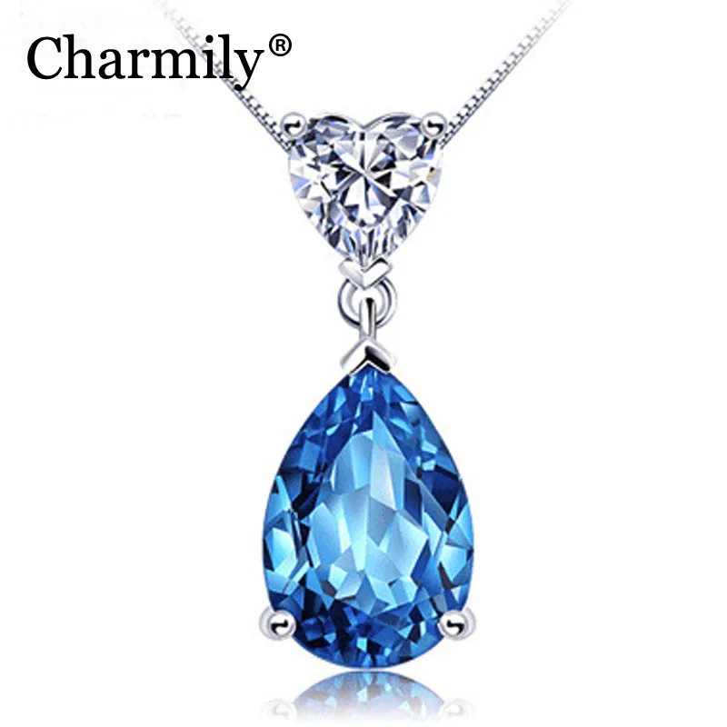 Charmily Сердце океана капли воды Кристальные Подвески Твердое Серебро 925 пробы