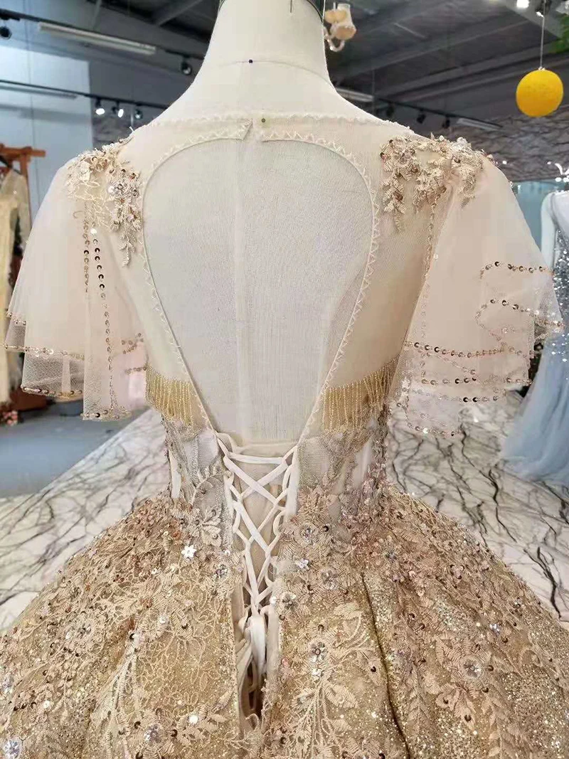 LSS217 роскошное блестящее платье женское вечернее бальное с круглым вырезом