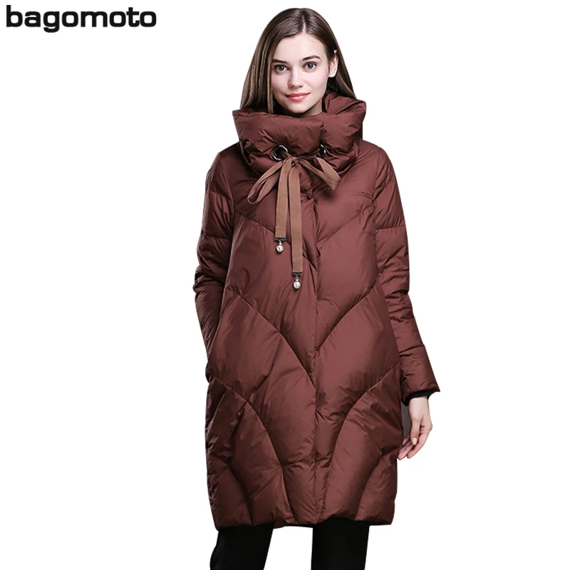 Bagomoto 2018 Новая женская зимняя куртка с подставкой Длинная парка женские модные