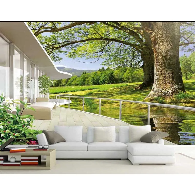 Пользовательские 3D фотообои Живописный пейзаж дерево ТВ диван спальня для