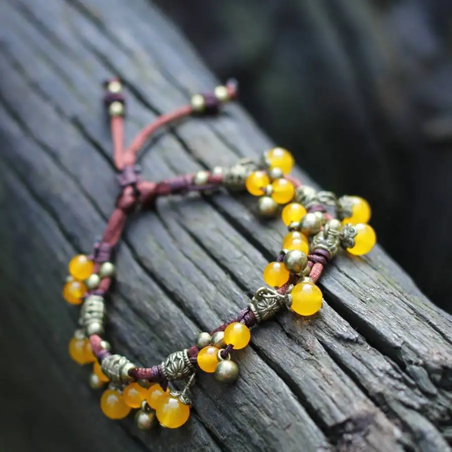 Браслет-анклет для ног Женский эластичный медный браслет ручной работы с камнями