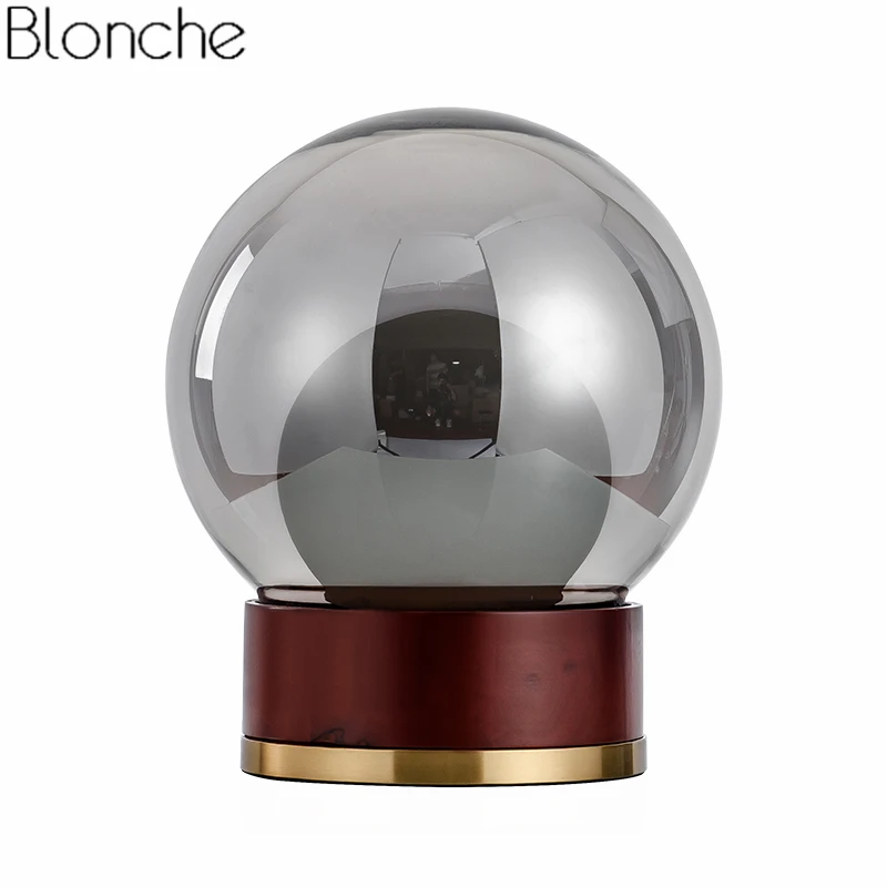 Скандинавский Стеклянный Шар Настольная лампа деревянная основа Led стоячий