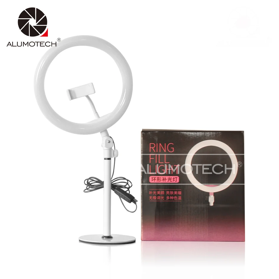

ALUMOTECH 10 inch Photography Bi-color 8W Led Beauty Ring Light Dimming 3200K-5600K For Studio Phone Video Markup Camera Light