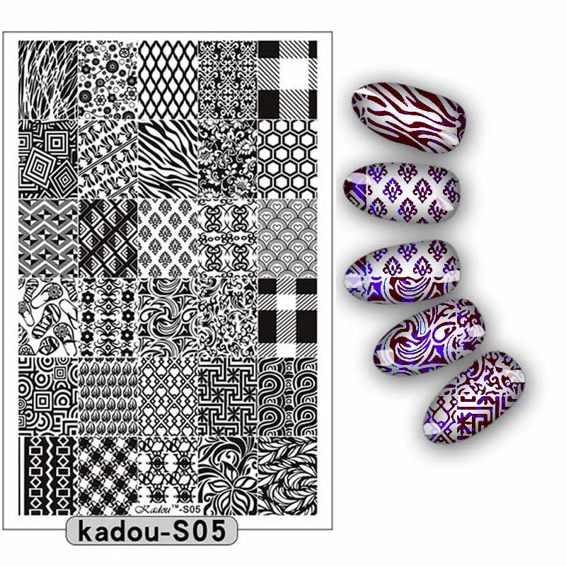 KADOUS5 1 шт. пластины для штамповки ногтей 9,5*14,5 см геометрические буквы 3D DIY дизайн ногтей штамп штамповка шаблон изображения пластины - Цвет: KADOUS5