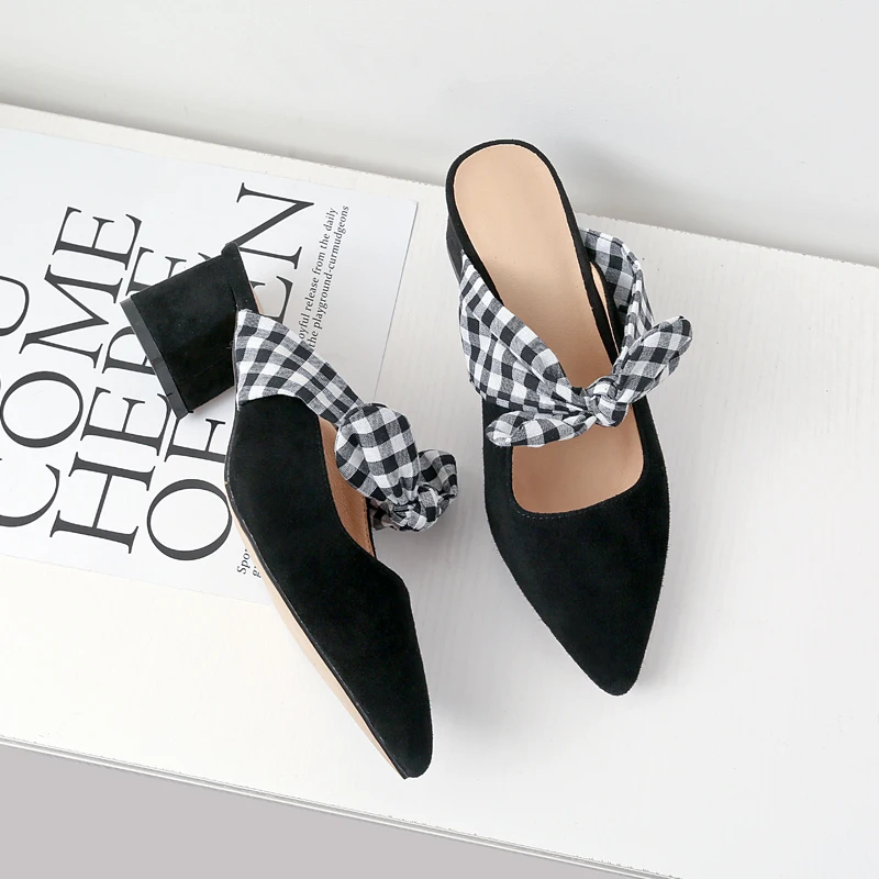 Kmeioo Bow Tie Kitten Heels Slip On Pointed Toe Woman Shoes Low Heel Pumps Slingback Sandals Party Ladies | Обувь