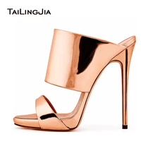 high heel sandals for women 2021 metallic rose gold heels patent leather mules nude slippers silver summer ladies party shoes