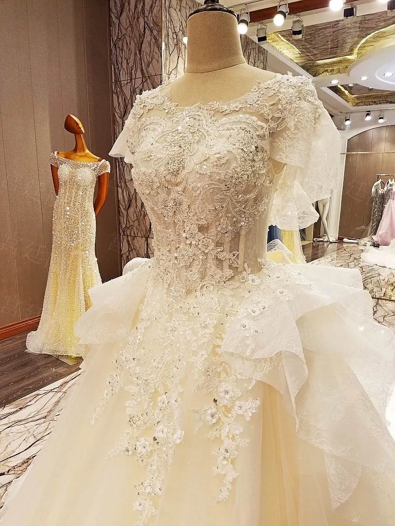 Vestidos De Novia 2017 Vintage Long Train Wedding Dress Ivory Tulle Applique Beading Lace Bridal Gown Real Photo | Свадьбы и