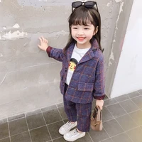 ins hot baby girls clothes sets 0 5 years old childrens clothing cotton houndstooth plaid suit 2 piece suit spring and autumn