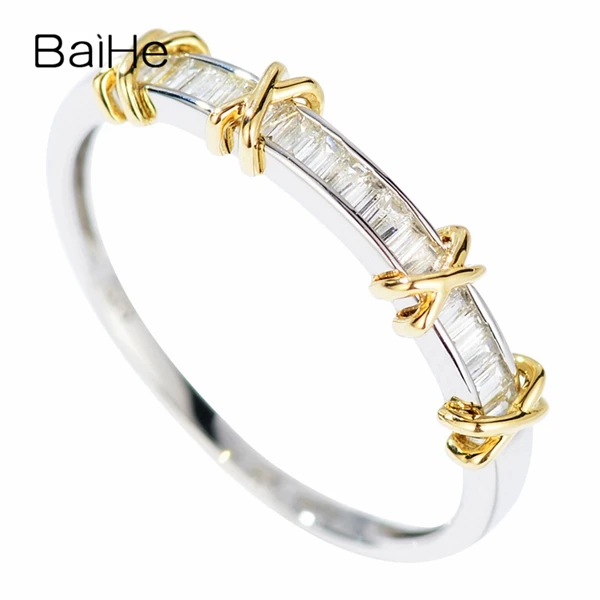 BAIHE, 14 к, белое золото, 0.22CT, сертифицировано H/SI, квадратная огранка, настоящие натуральные бриллианты, обручальное, для женщин, модное, Ювелирное кольцо