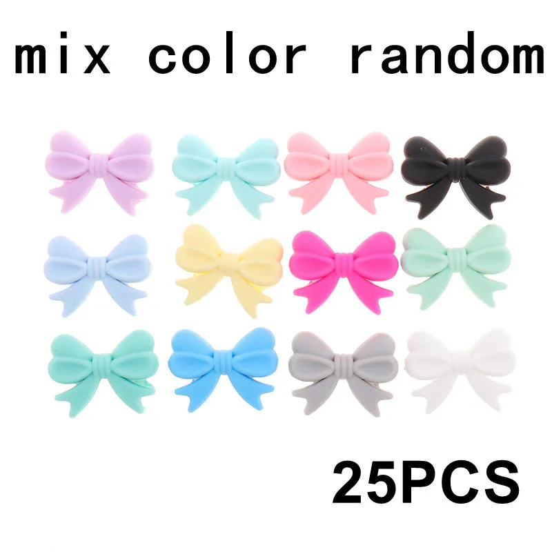 Mix Random 25 шт. цветочный узел детский силиконовый Прорезыватель бусины «бантики» небольшой галстук Bpa бесплатно младенческой ожерелье-прорезыватель новорожденных соски клип цепочка ручная работа - Цвет: Mix Random