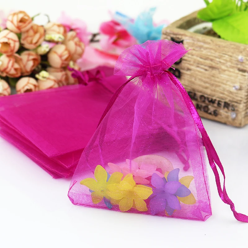 

15x20cm Hot Pink Organza Bag 500pcs/Lot Wedding Jewelry Pouch Bag Favor Gift Bracelet Jewelry Packaging Bags Can Custom Logo