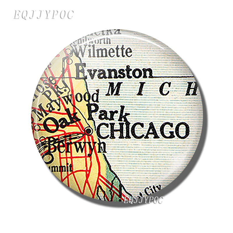 Винтаж Chicago карта 30 мм магнит на холодильник Evanston Америка стеклянный купол магнитные стикеры на холодильник Note подсвечник, декоративные изделия - Цвет: PACK OF 1